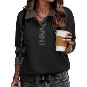 Zeagoo Women’s Sweatshirt Henley V-neck Button Down Color Block Blouse Pullover